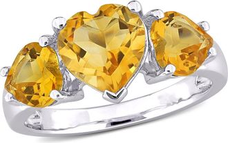 Delmar Sterling Silver Heart-Shape Citrine 3-Stone Ring in Yellow at Nordstrom Rack, Size 6