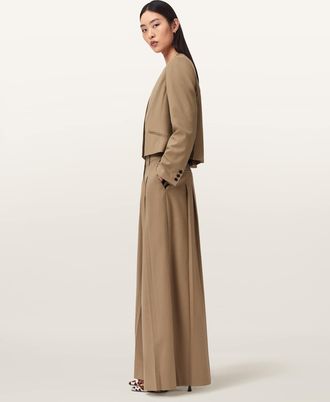 AllSaints Main: 52% Wool, 45% Polyester, 3% Elastane Poppy Wide Leg Pleated Trousers, Size: UK 14/US 10