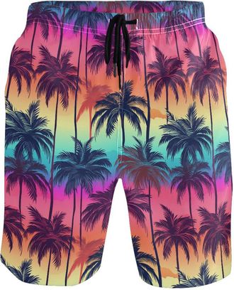 Alaza Beach Shorts for Men, Coconut Tree Mens Swim Trunks Hawaiian Board Shorts Quick Dry with Pockets for Summer Vacation Surfing Beachwear Gym Outdoor Wat