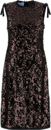 Prada Dark Brown Sequin Sleeveless Midi Dress