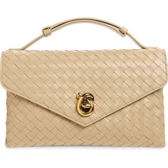 Bottega Veneta Knot Lock Intrecciato Leather Shoulder Bag in 9614 Ecru-Muse Brass at Nordstrom