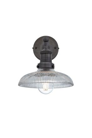 Industville Brooklyn Glass Dome Wall Light, 8 Inch, Pewter Holder in Dark Grey