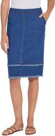 Lyss&eacute; Evelina Fringe Denim Midi Skirt in Mid Wash at Nordstrom Rack, Size X-Small