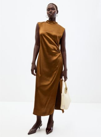 Contemporaine Womens Riched satiny mock-neck dress