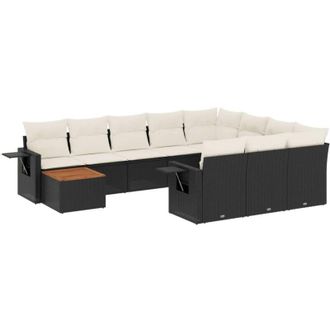 vidaXL Set De Sof&aacute;s De Jard&iacute;n 11 Pzas Y Cojines Rat&aacute;n Sint&eacute;tico Negro Vidaxl