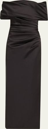 SIMKHAI Valencia Pleated Off-Shoulder Column Gown