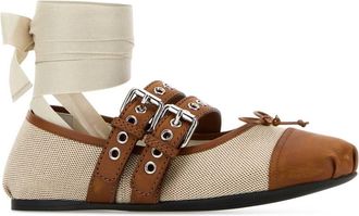 Miu Miu Womens Canvas And Leather Flat Beige