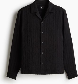 H&M Freizeithemd aus Jacquardstoff in Regular Fit - Schwarz