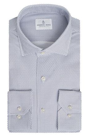 Emanuel Berg 4Flex Stretch Modern Fit Microprint Knit Dress Shirt in Medium Grey at Nordstrom, Size Xxx-Large