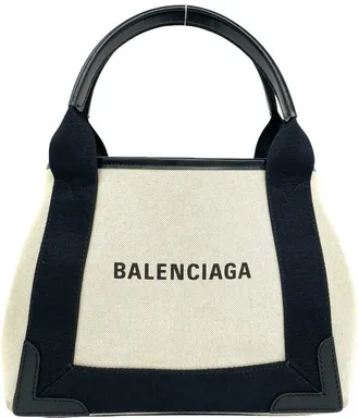 Balenciaga Black White Canvas Leather Handbag Pouch Tote Bag (Pre-Owned)