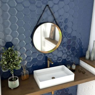 Aurlane Aurlane - Espejo Cuarto De Ba&ntilde;o Redondo - Di&aacute;metro 55 Cm - Acabado Mate Negro Y Bronce - C&iacute;rculo Horus