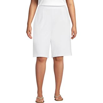 Lands End Knit High Rise Pleated 12 Bermuda Shorts in White at Nordstrom, Size X-Small