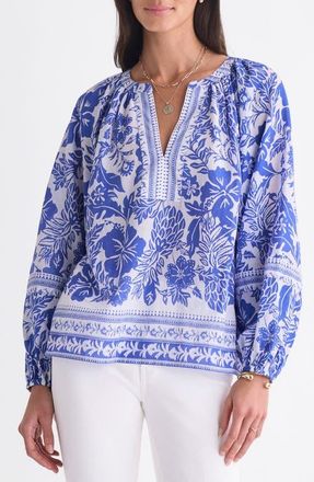 Vineyard Vines Print Split Neck Popover Top in Paradise Print White at Nordstrom, Size X-Small