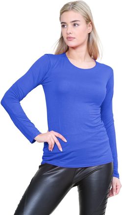 Janisramone Hamishkane Long Sleeve T Shirts Women, Round Neck Stretchy T Shirts, Plain Slim Fit Going Out Tops, Breathable Basic Summer Tops for Women UK Royal Bl
