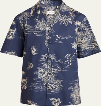 Moncler Mens Island-Print Cotton Short-Sleeve Shirt