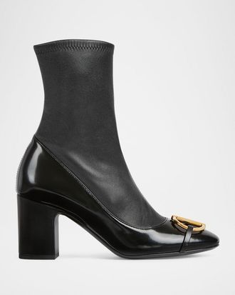 Gucci Alfa Horsebit Mixed Leather Ankle Boots