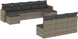 vidaXL Set De Sof&aacute;s De Jard&iacute;n 10 Pzas Con Cojines Rat&aacute;n Sint&eacute;tico Gris Vidaxl