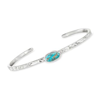 Ross-Simons Turquoise Hammered Cuff Bracelet in Sterling Silver