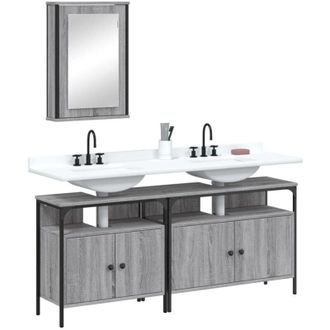 vidaXL vidaXL Set Mobili da Bagno 3 pz Grigio Sonoma in Legno Multistrato