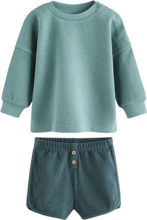 Next Waffle Knit Sweatshirt & Shorts Set in Green at Nordstrom, Size 9-12M