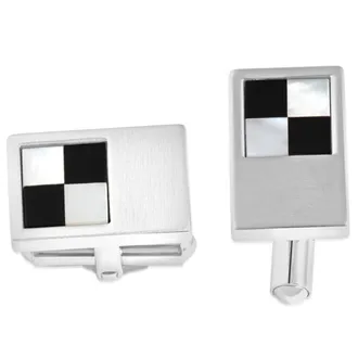 Pompeii3 Mens Stainless Steel Checkered Black And White Polished 11mm Cufflink
