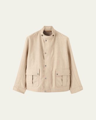 Loro Piana Mens Kody Linen Flap-Pocket Blouson