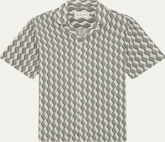 Frescobol Carioca Roberto Geometric Linen Button-Down Shirt