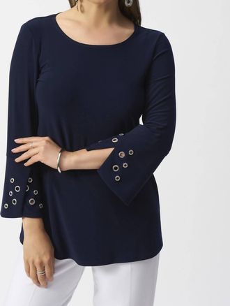 Joseph Ribkoff Eyelet Flared Top In Midnight Blue