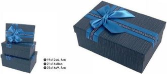 Trade Shop Trade Shop - Set 3 Pz. Scatole Box Per Regali Varie Misure Rettangolari Blu Con Fiocco 69332