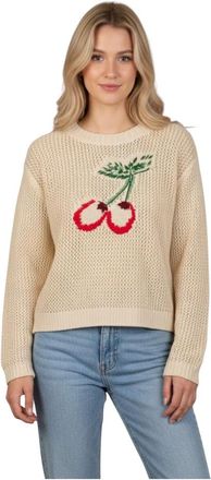 Twinset Rondgebreide trui - Dames - Ronde hals truien - Beige - S - Denim - Truien & Vesten