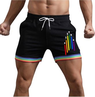 Generic Mens Pride Month Lace-Up Beach Shorts Rainbow Lounge Boardshorts Mens Gay Shorts Gym Sweat Pride Accessories Clothing LGBTQ for LGBT Party Parades, Ca