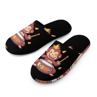 Generic Playful Monkey Playing Drums Mens House Slippers Slip Indoor Slipper On Shoes Warm Outdoor