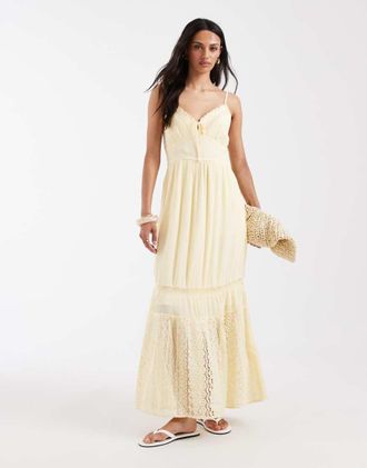 Hollister Vestito lungo giallo con spalline sottili e ricamo in pizzo