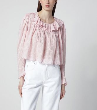 Isabel Marant Zelly pink cotton and silk ruffled blouse