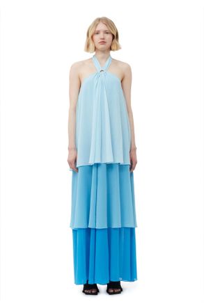 Ganni Chiffon Layer Maxi Dress - Size 10/12 Blue