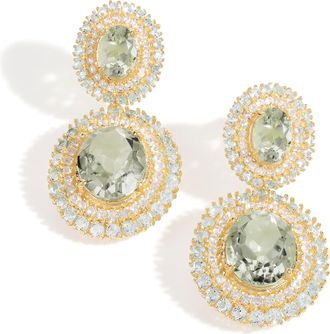 Tiramisu 14K Gold Plated Over 925 Sterling Silver Green Amethyst Halo Elegance Earrings