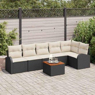 vidaXL Conjunto De Sof&aacute; De Jard&iacute;n 7 Pcs Negro Polirat&aacute;n Vidaxl
