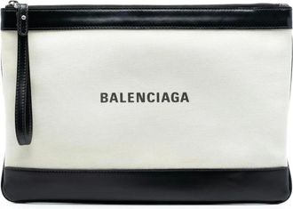 Balenciaga Pre-owned Clutches, female, White, Size: ONE SIZE Pre-owned Vintage Canvas Logo Clutch