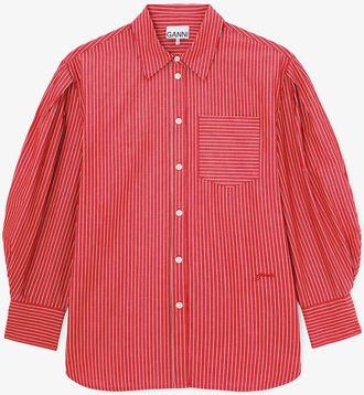 Ganni Red Shirt in Striped Cotton - Size 32 Organic