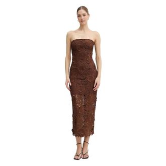 Rotate Abito Lungo in Pizzo Floreale - - Dresses - Donna - Marrone - S