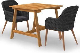 vidaXL Juego De Comedor Para Jard&iacute;n 3 Piezas Negro Vidaxl