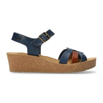 Mephisto Blauwe Leren Sandaal voor Dames - Extra Breed - Dames - Sleehakken - Blauw - 35 EU - Schoenen