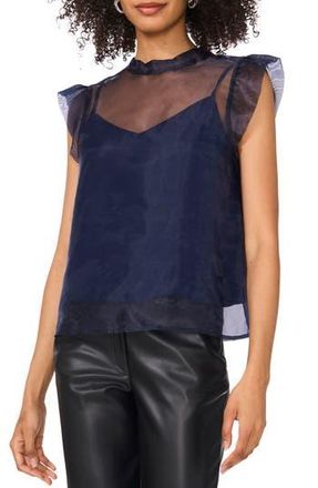 Vince Camuto Mock Neck Cap Sleeve Organza Top in Classic Navy at Nordstrom Rack, Size X-Small
