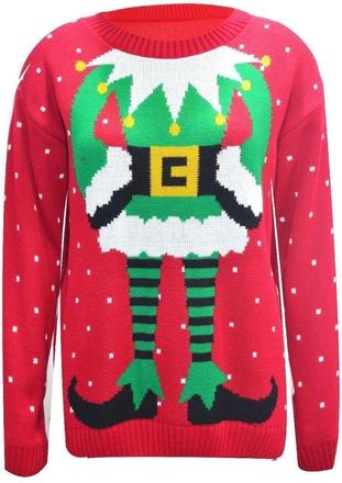 ZEE FASHION Generic Unisex Adult Womens Elf Joker / Red Cartoon Knitted Crew Neck Long Sleeve Soft Feel Stretchy & Comfortable Material Retro Pullover Top