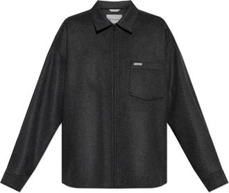 Balenciaga Wollen overhemd met logo - Heren - Casual Overhemden - Grijs - XL - Wol - Overhemden