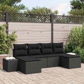 vidaXL Vidaxl - Conjunto De Sof&aacute; De Jard&iacute;n Con Coj&iacute;n 6 Pcs Negro Polirat&aacute;n