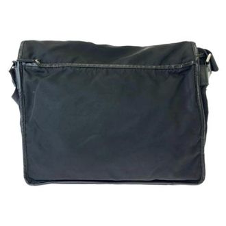 Prada Pre-owned Cross Body Bags, male, Black, Size: ONE SIZE Pre-owned Tessuto Triangle Logo Plate Nylon Shoulder Bag