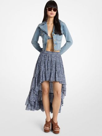 Michael Kors Floral Print Georgette High-Low Skirt