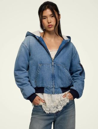 Lucky Brand Womens Madhappy X Lucky Sherpa Lined Denim Jacket