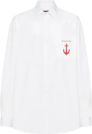 Gucci Anchor-embroidered Cotton Shirt
